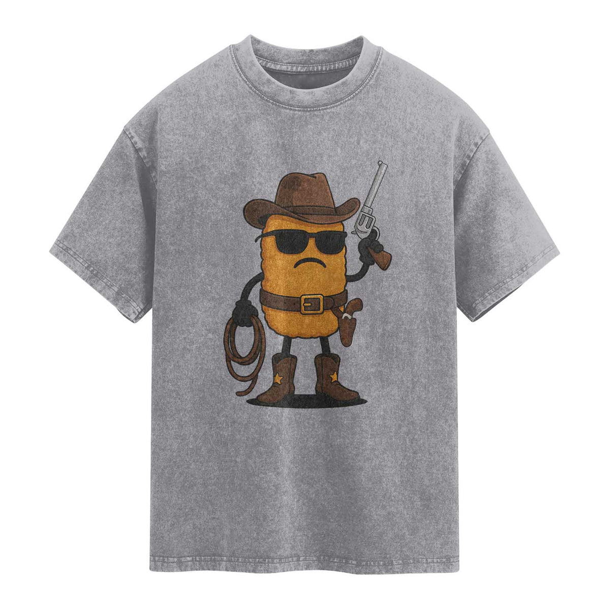 Cowboy Chicken Nugget Washed Cotton T-Shirt Funny Food Gift