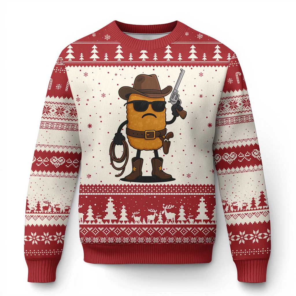 Cowboy Chicken Nugget Ugly Christmas Sweater Funny Food Gift TS12 Beige Red Print Your Wear