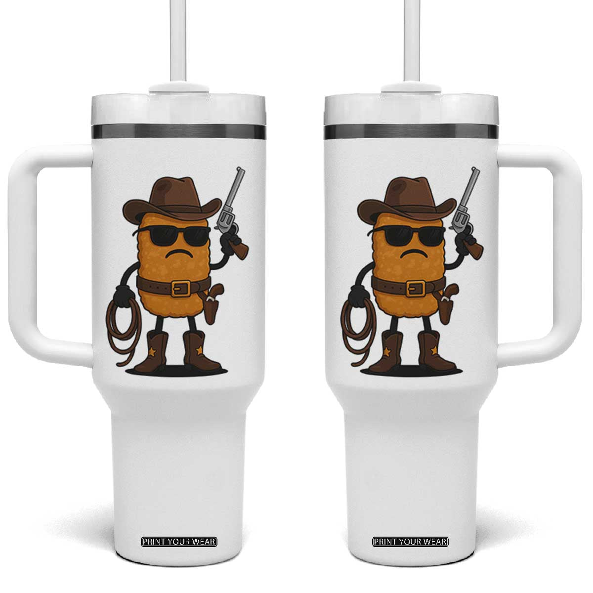 Cowboy Chicken Nugget Tumbler With Handle Funny Food Gift TS12 One Size: 40 oz White Print Your Wear