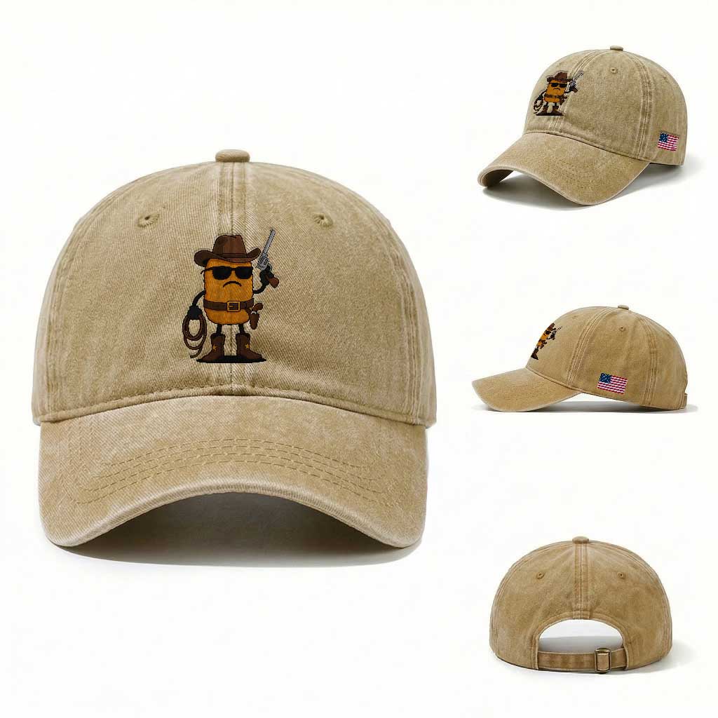 Cowboy Chicken Nugget Washed Cotton Baseball Cap Funny Food Gift TS12 Washed Cap Universal Fit Khaki Print Your Wear