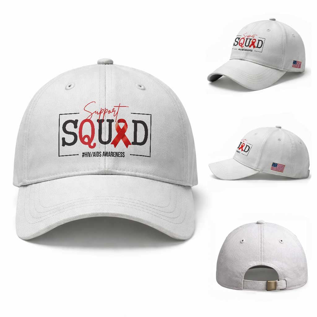 Support Squad Red Ribbon HIV AIDS Awareness Month Gift Baseball Cap TS12 Baseball Cap Universal Fit White Print Your Wear