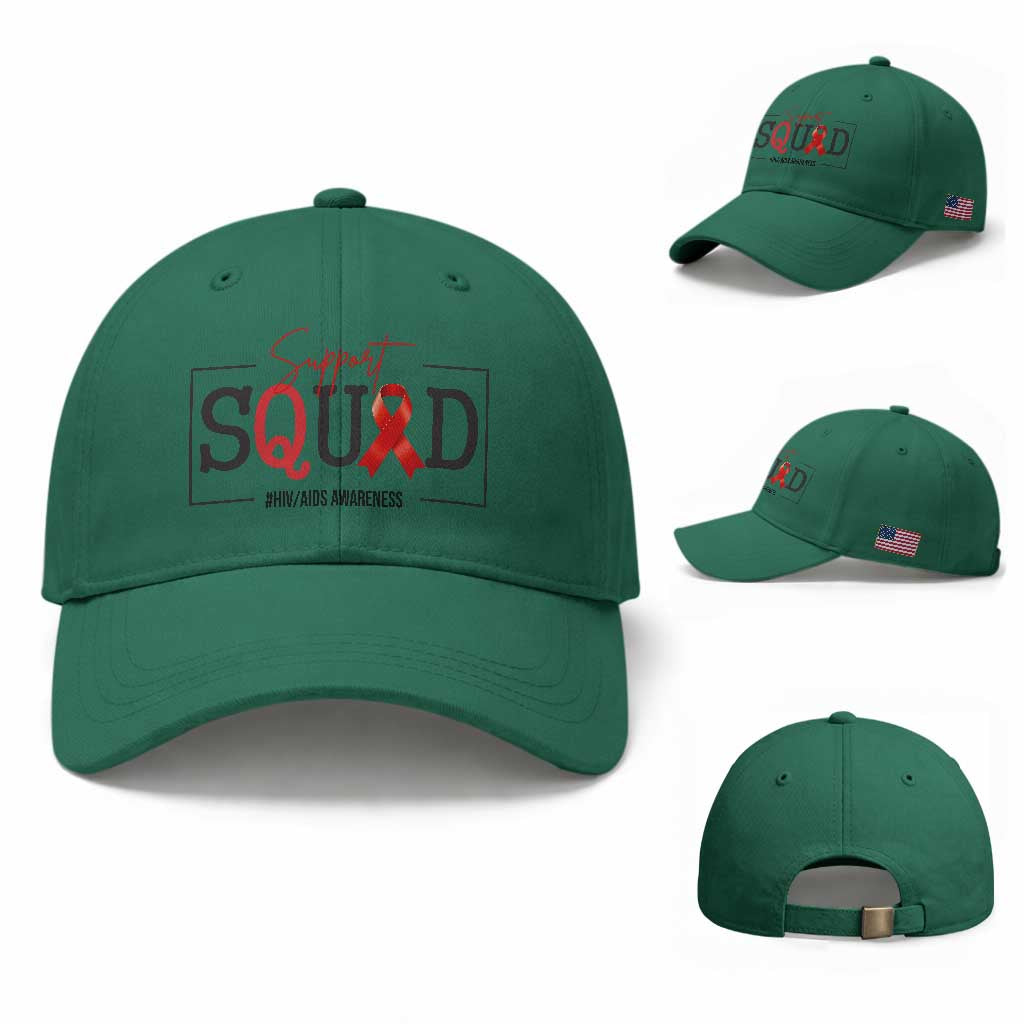 Support Squad Red Ribbon HIV AIDS Awareness Month Gift Baseball Cap TS12 Baseball Cap Universal Fit Irish Green Print Your Wear