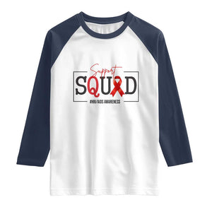 Support Squad Red Ribbon HIV AIDS Awareness Month Gift Raglan Shirt TS12 White Navy Print Your Wear