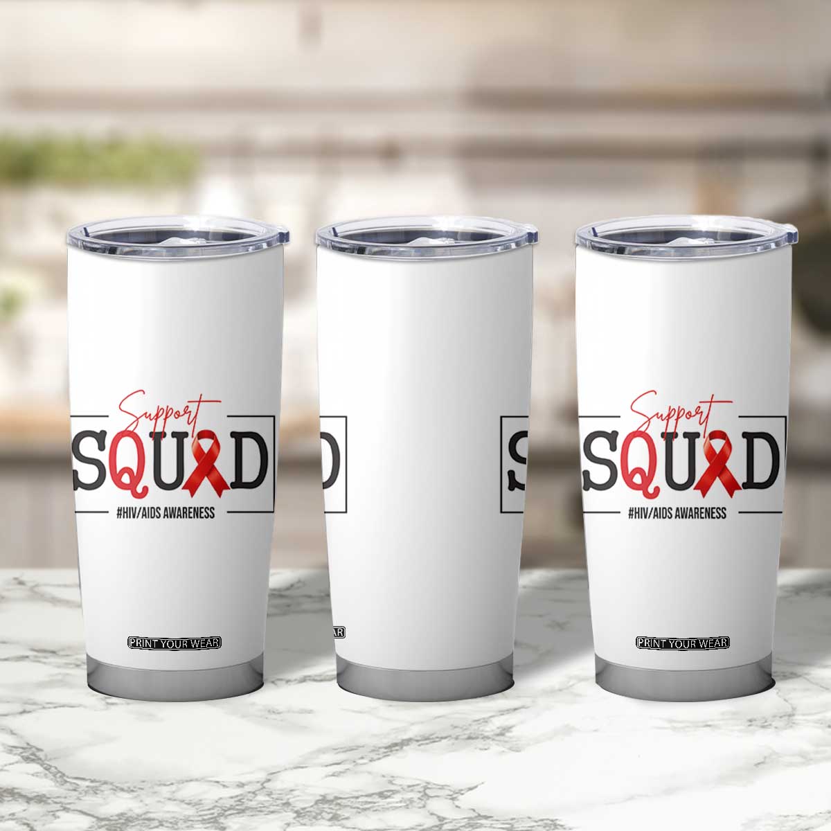 Support Squad Red Ribbon HIV AIDS Awareness Month Gift Tumbler Cup TS12 Print Your Wear