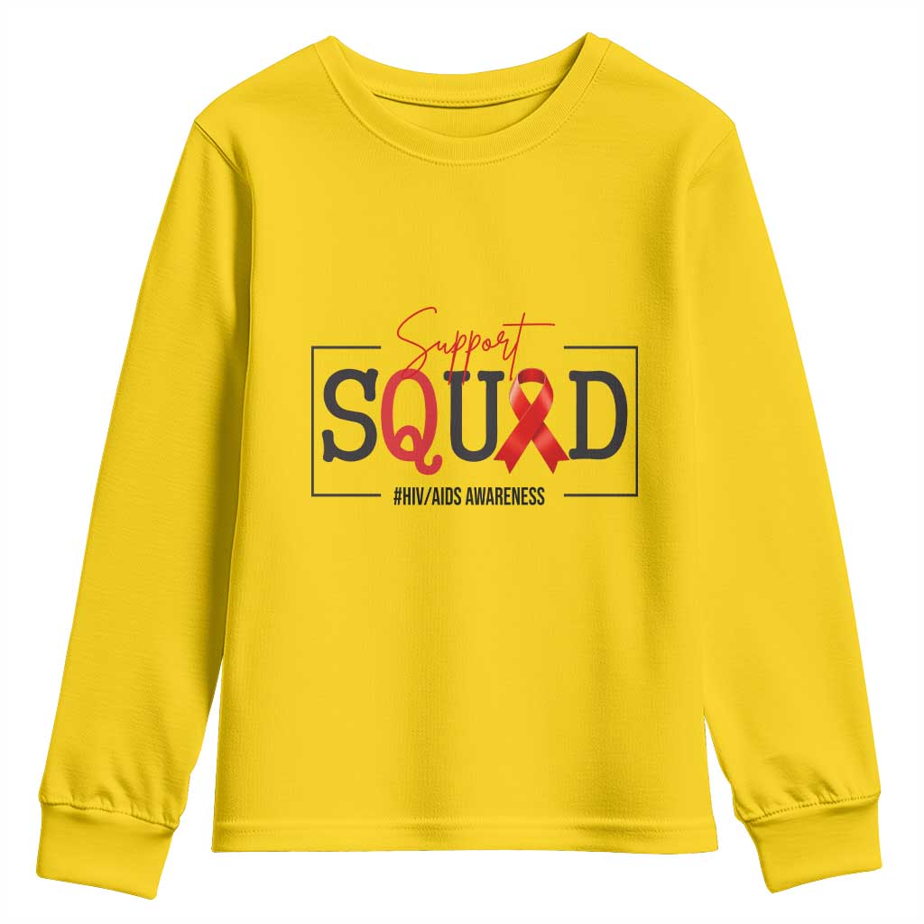 Support Squad Red Ribbon HIV AIDS Awareness Month Gift Youth Sweatshirt TS12 Daisy Print Your Wear