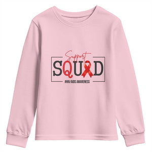 Support Squad Red Ribbon HIV AIDS Awareness Month Gift Youth Sweatshirt TS12 Light Pink Print Your Wear