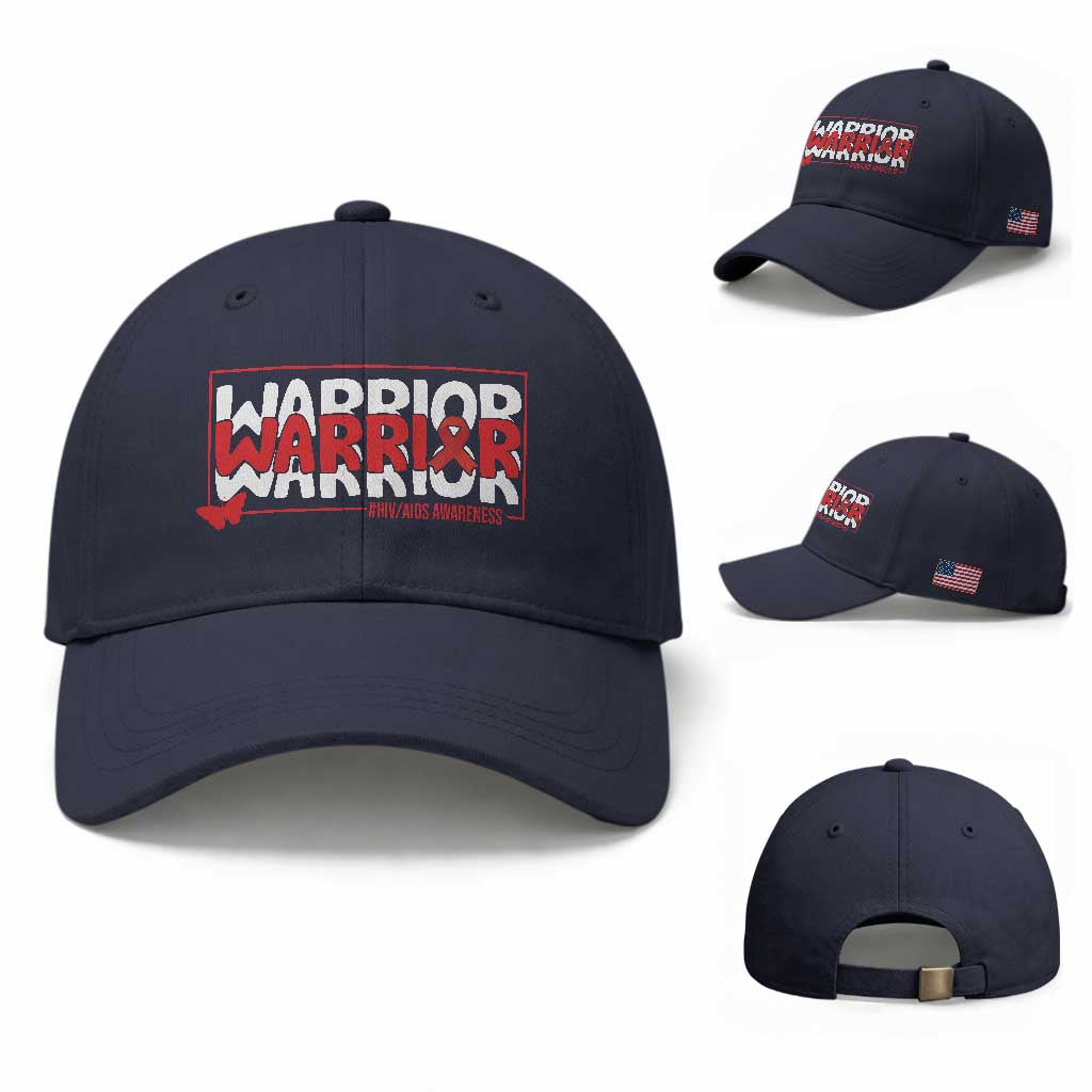 HIV Awareness Warrior Baseball Cap Red Ribbon Fighter Gift TS12 Baseball Cap Universal Fit Navy Print Your Wear