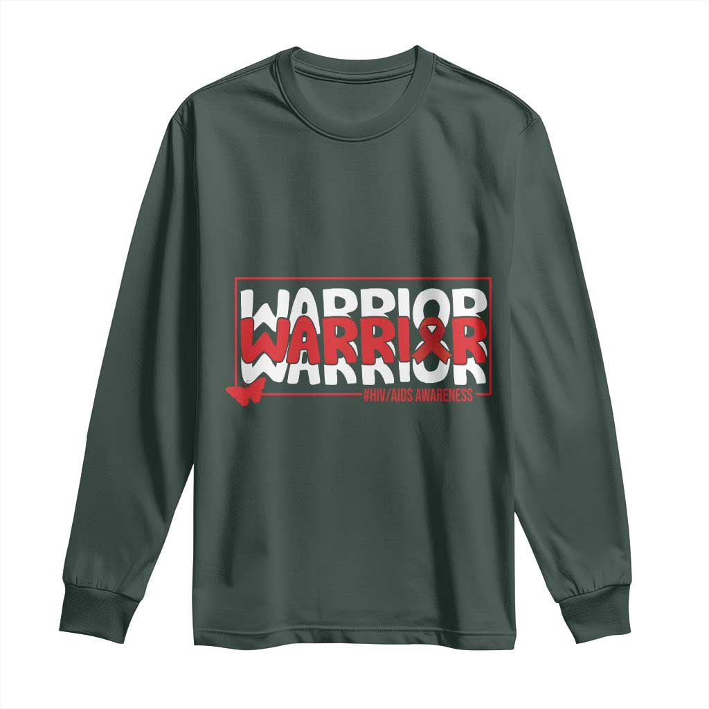 HIV Awareness Warrior Long Sleeve Shirt Red Ribbon Fighter Gift TS12 Dark Forest Green Print Your Wear