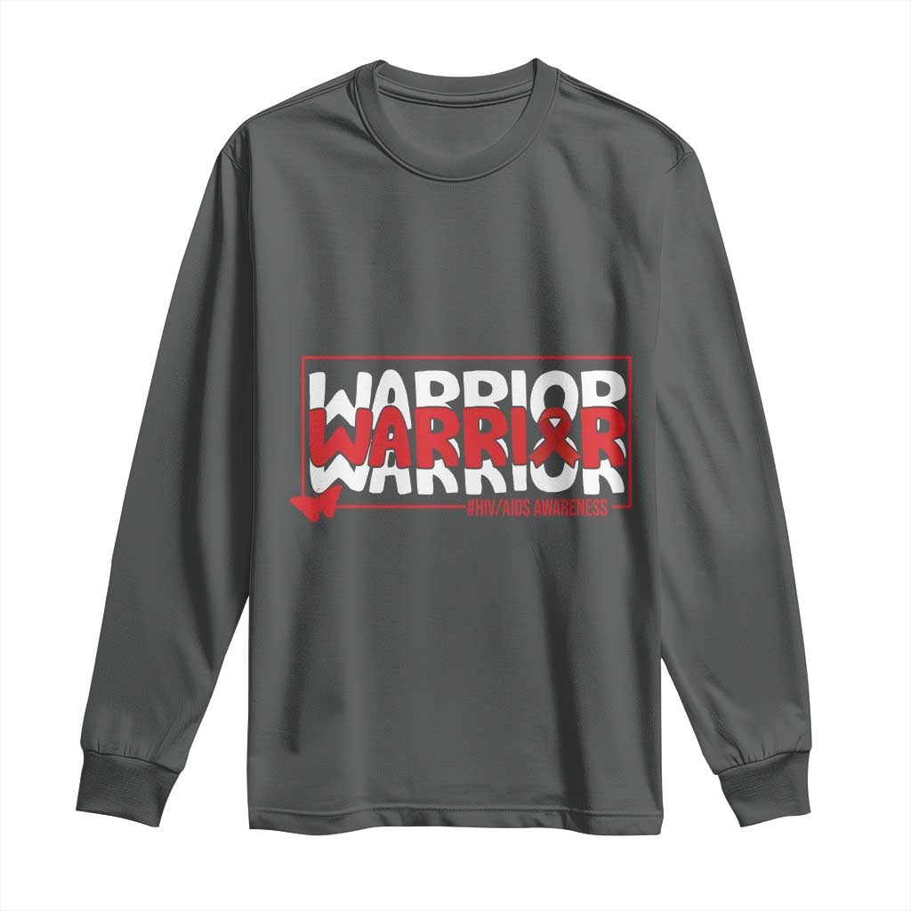 HIV Awareness Warrior Long Sleeve Shirt Red Ribbon Fighter Gift TS12 Dark Heather Print Your Wear