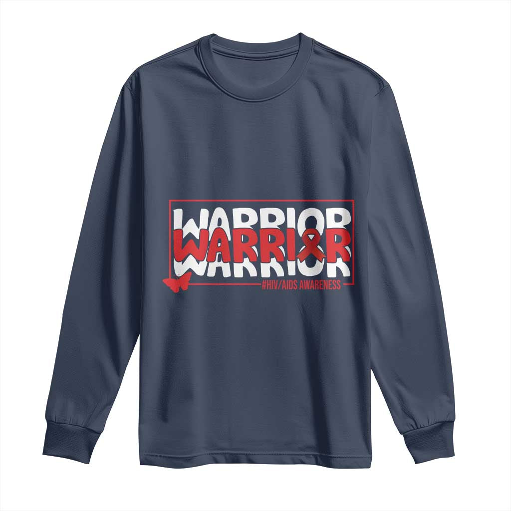 HIV Awareness Warrior Long Sleeve Shirt Red Ribbon Fighter Gift TS12 Navy Print Your Wear