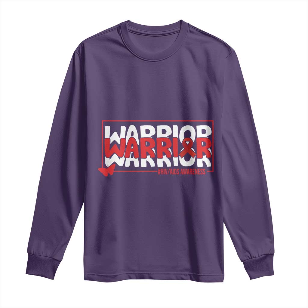 HIV Awareness Warrior Long Sleeve Shirt Red Ribbon Fighter Gift TS12 Purple Print Your Wear
