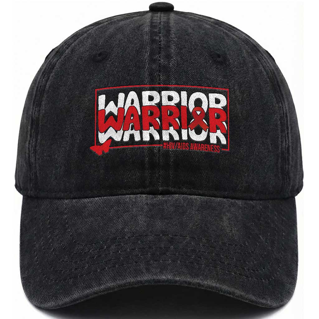 HIV Awareness Warrior Washed Cotton Baseball Cap Red Ribbon Fighter Gift TS12 Print Your Wear