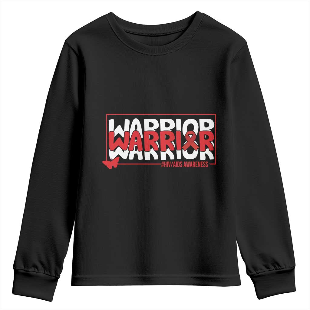HIV Awareness Warrior Youth Sweatshirt Red Ribbon Fighter Gift TS12 Black Print Your Wear