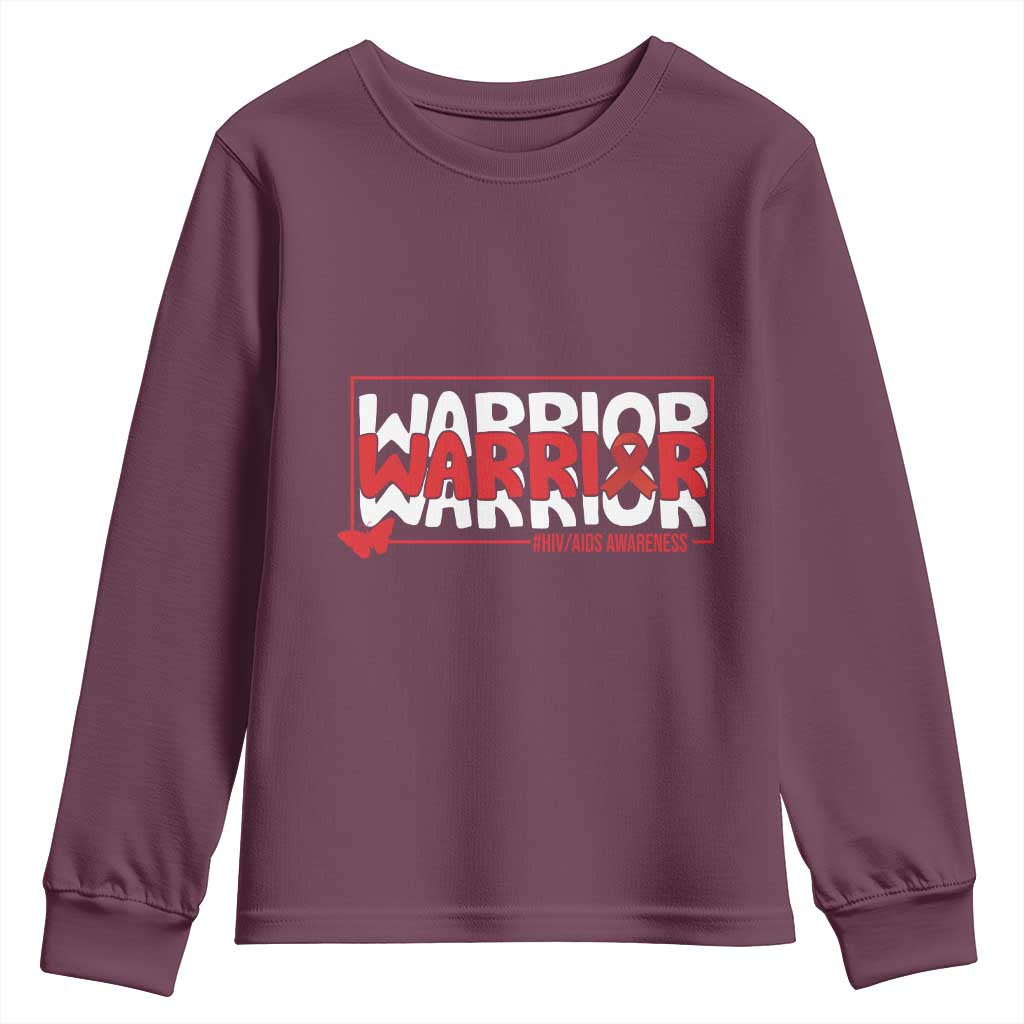 HIV Awareness Warrior Youth Sweatshirt Red Ribbon Fighter Gift TS12 Maroon Print Your Wear