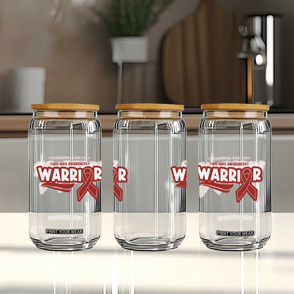 HIV Awareness Warrior Glass Can Red Ribbon Support Gift TS12 Print Your Wear