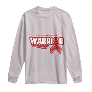 HIV Awareness Warrior Long Sleeve Shirt Red Ribbon Support Gift TS12 Ice Gray Print Your Wear
