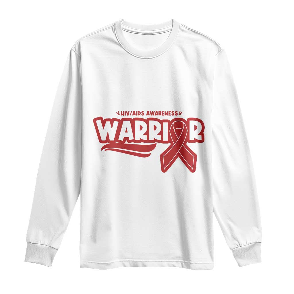HIV Awareness Warrior Long Sleeve Shirt Red Ribbon Support Gift TS12 White Print Your Wear