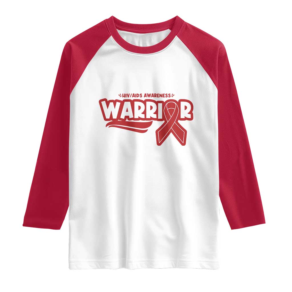 HIV Awareness Warrior Raglan Shirt Red Ribbon Support Gift TS12 White Red Print Your Wear