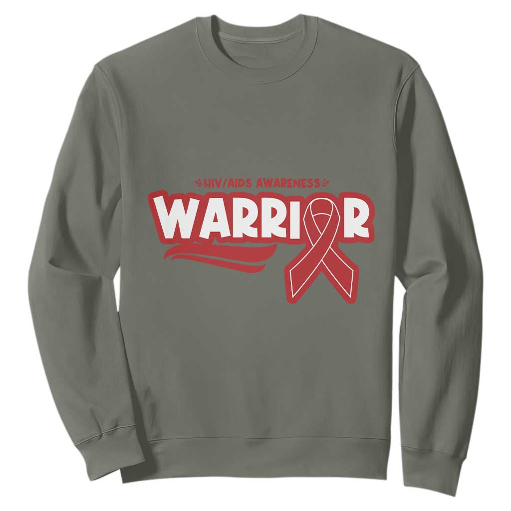 HIV Awareness Warrior Sweatshirt Red Ribbon Support Gift TS12 Military Green Print Your Wear
