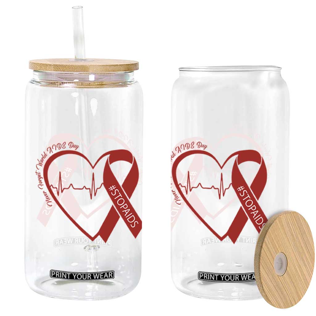 Never Forget World AIDS Day Glass Can Red Ribbon HIV Awareness Gift TS12 Print Your Wear