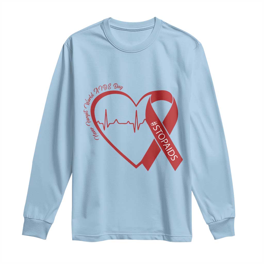 Never Forget World AIDS Day Long Sleeve Shirt Red Ribbon HIV Awareness Gift TS12 Light Blue Print Your Wear