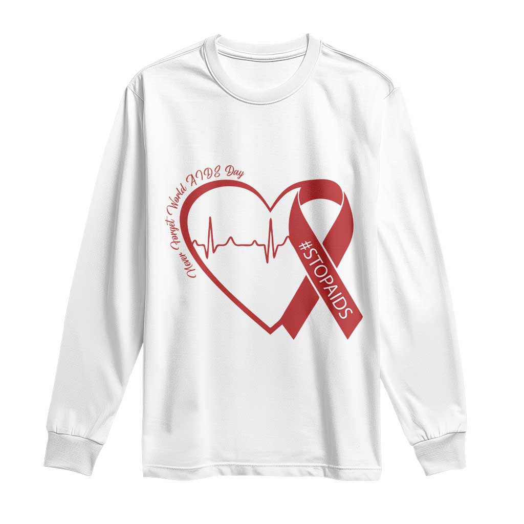 Never Forget World AIDS Day Long Sleeve Shirt Red Ribbon HIV Awareness Gift TS12 White Print Your Wear
