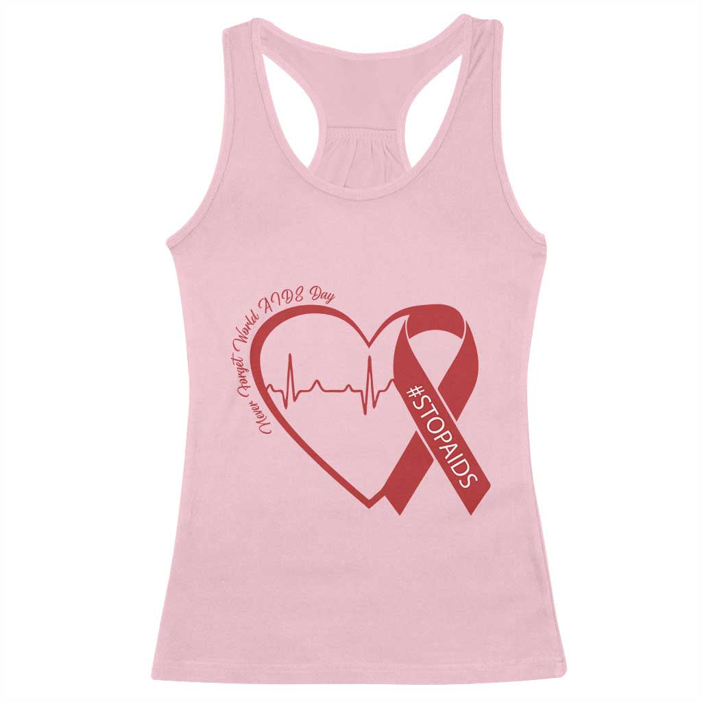 Never Forget World AIDS Day Racerback Tank Top Red Ribbon HIV Awareness Gift TS12 Light Pink Print Your Wear