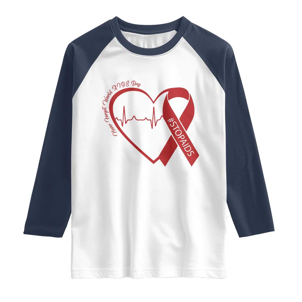 Never Forget World AIDS Day Raglan Shirt Red Ribbon HIV Awareness Gift TS12 White Navy Print Your Wear
