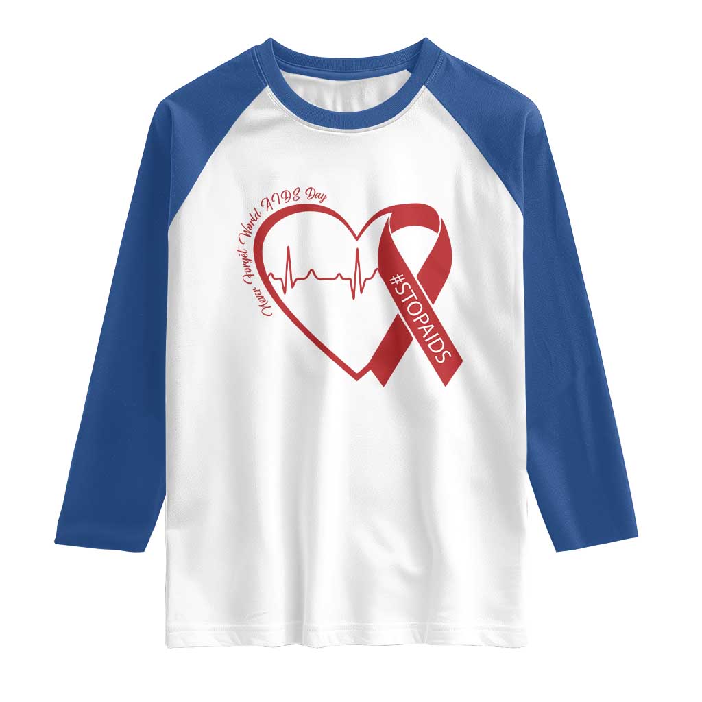 Never Forget World AIDS Day Raglan Shirt Red Ribbon HIV Awareness Gift TS12 White Royal Print Your Wear
