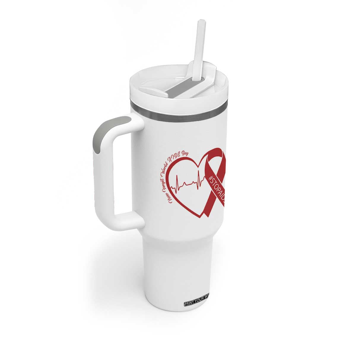 Never Forget World AIDS Day Tumbler With Handle Red Ribbon HIV Awareness Gift TS12 Print Your Wear