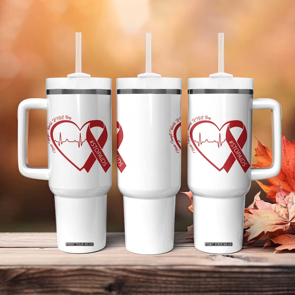 Never Forget World AIDS Day Tumbler With Handle Red Ribbon HIV Awareness Gift TS12 Print Your Wear