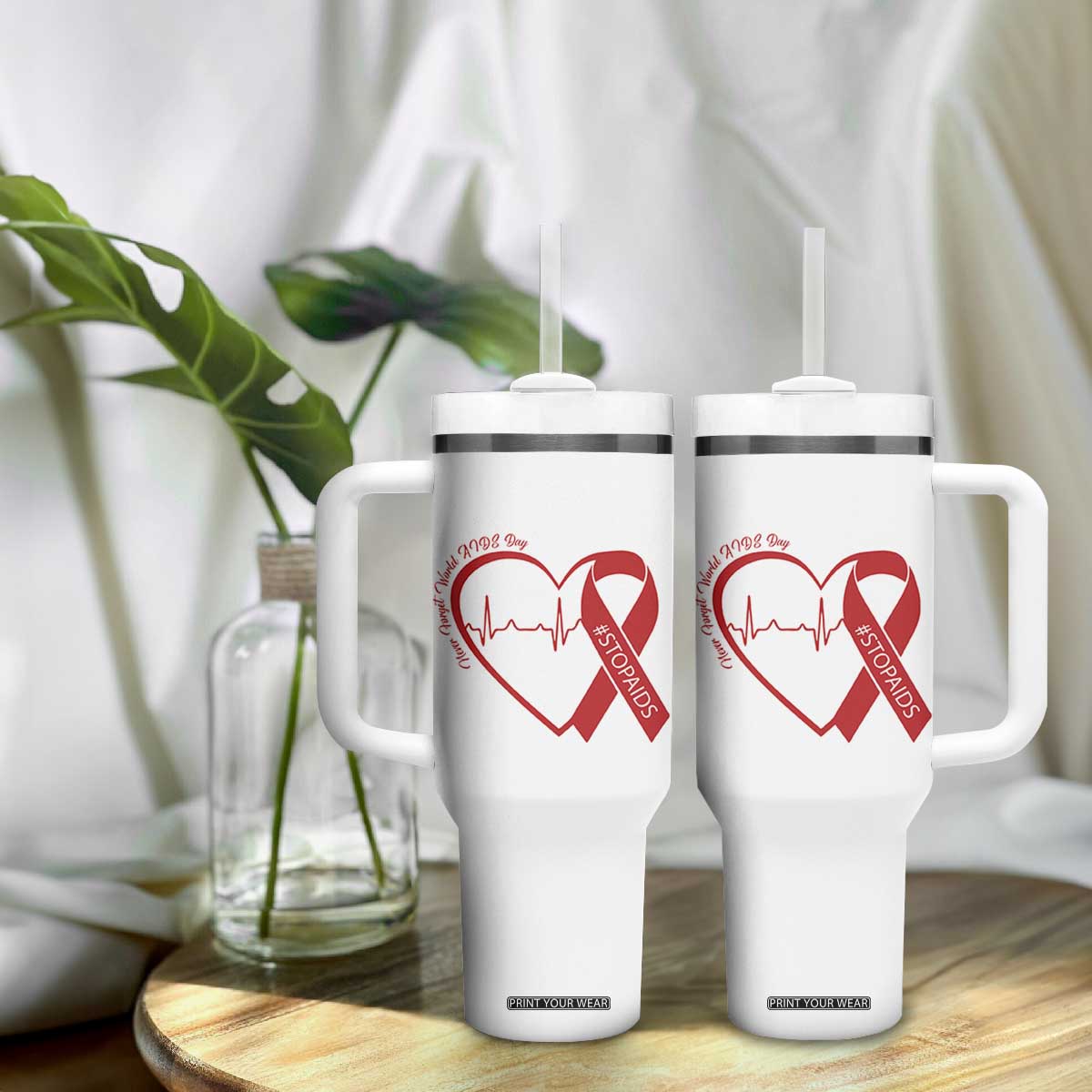 Never Forget World AIDS Day Tumbler With Handle Red Ribbon HIV Awareness Gift TS12 Print Your Wear