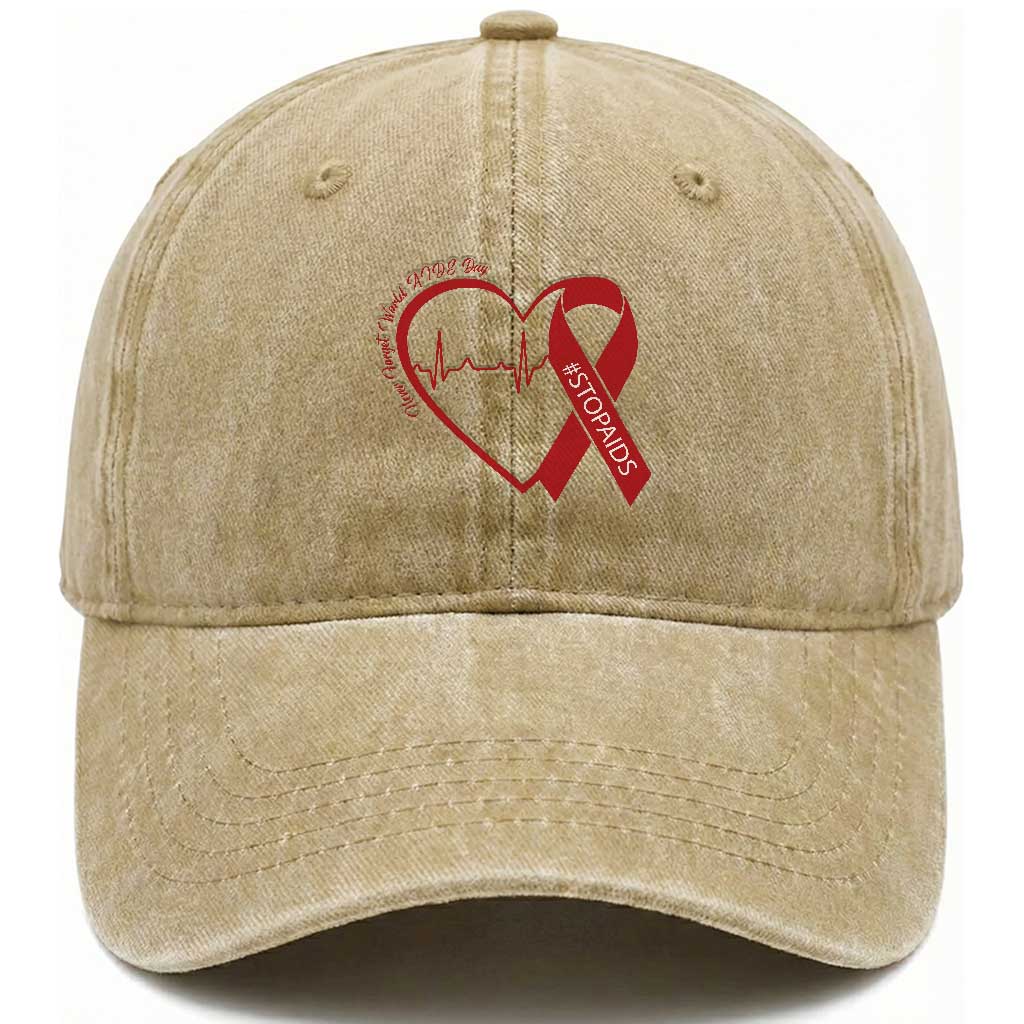 Never Forget World AIDS Day Washed Cotton Baseball Cap Red Ribbon HIV Awareness Gift TS12 Print Your Wear