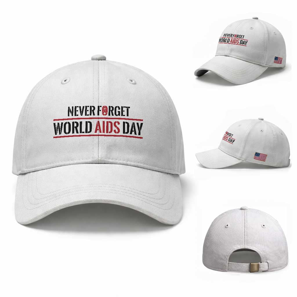 World AIDS Day Never Forget Baseball Cap Red Ribbon Support Gift TS12 Baseball Cap Universal Fit White Print Your Wear