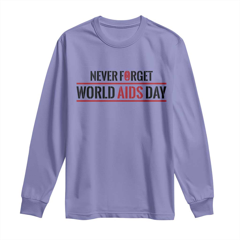 World AIDS Day Never Forget Long Sleeve Shirt Red Ribbon Support Gift TS12 Violet Print Your Wear