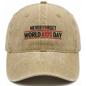 World AIDS Day Never Forget Washed Cotton Baseball Cap Red Ribbon Support Gift TS12 Print Your Wear