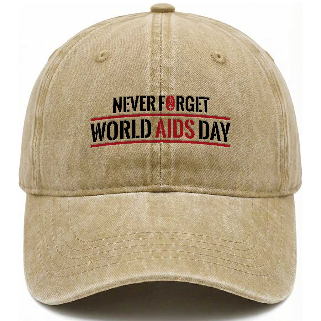 World AIDS Day Never Forget Washed Cotton Baseball Cap Red Ribbon Support Gift TS12 Print Your Wear