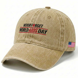 World AIDS Day Never Forget Washed Cotton Baseball Cap Red Ribbon Support Gift TS12 Print Your Wear