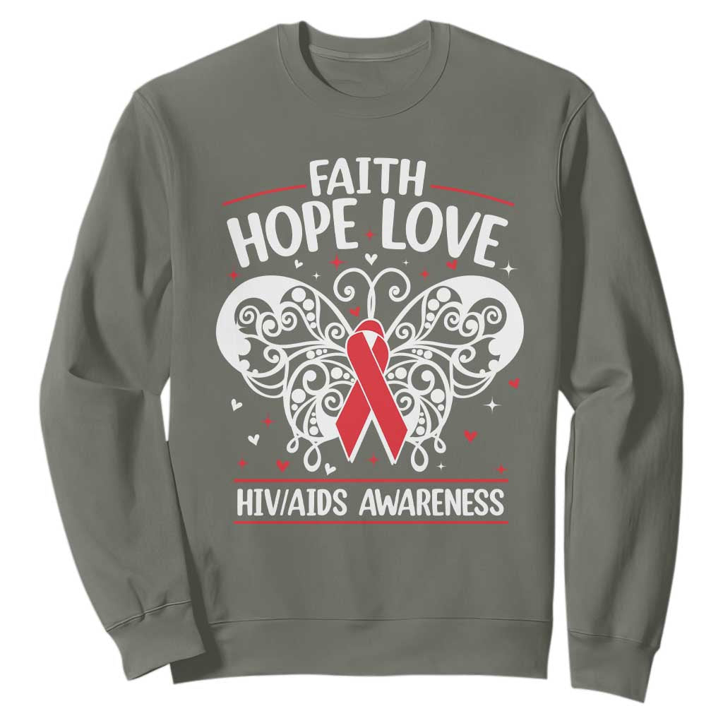 Red Ribbon Faith Hope Love Sweatshirt World AIDS Day Gift TS12 Military Green Print Your Wear