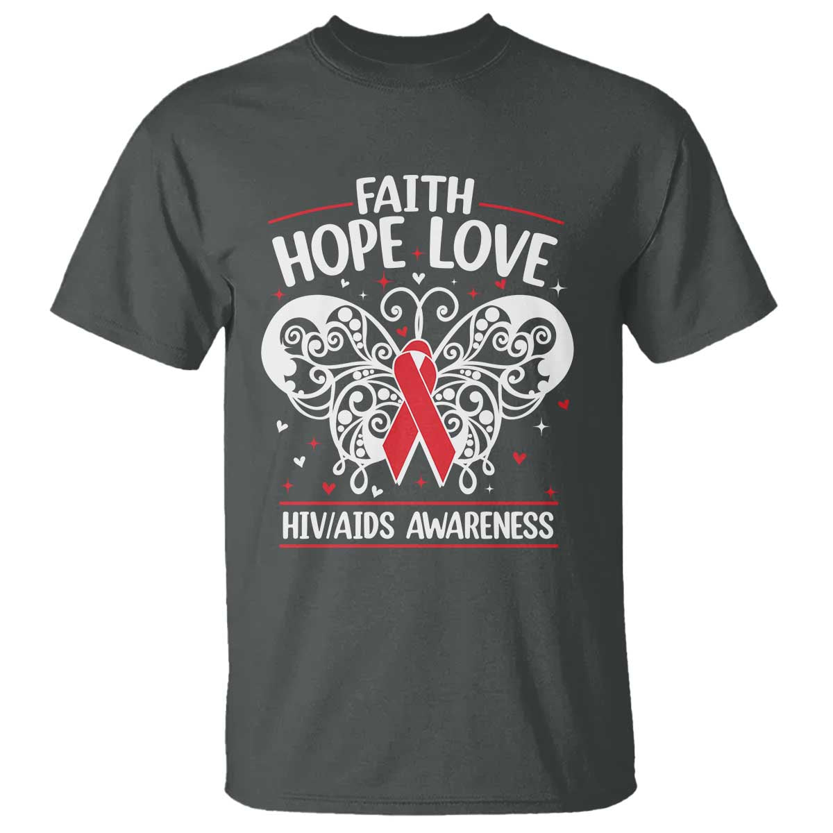 Red Ribbon Faith Hope Love T Shirt World AIDS Day Gift TS12 Dark Heather Print Your Wear