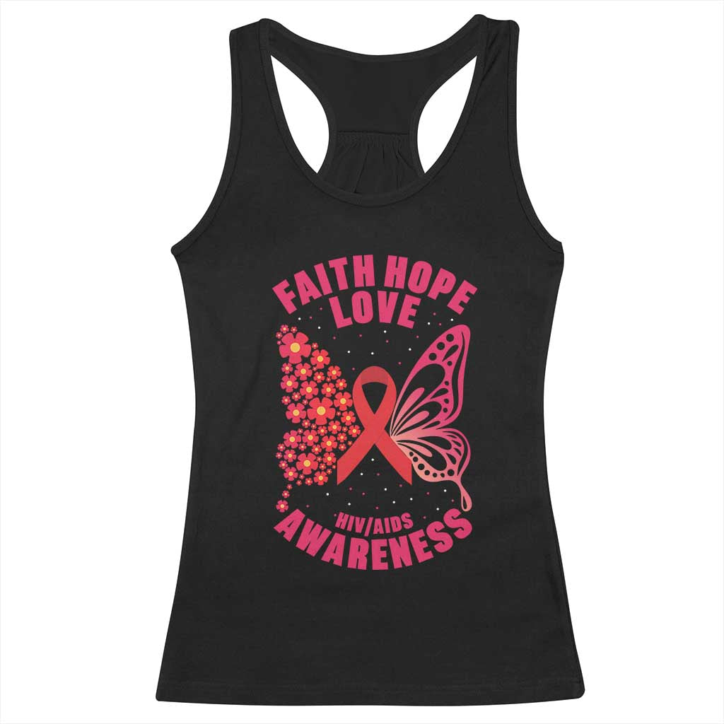 Faith Hope Love HIV Butterfly Racerback Tank Top Awareness Month Gift TS12 Black Print Your Wear