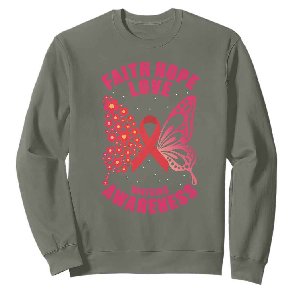 Faith Hope Love HIV Butterfly Sweatshirt Awareness Month Gift TS12 Military Green Print Your Wear