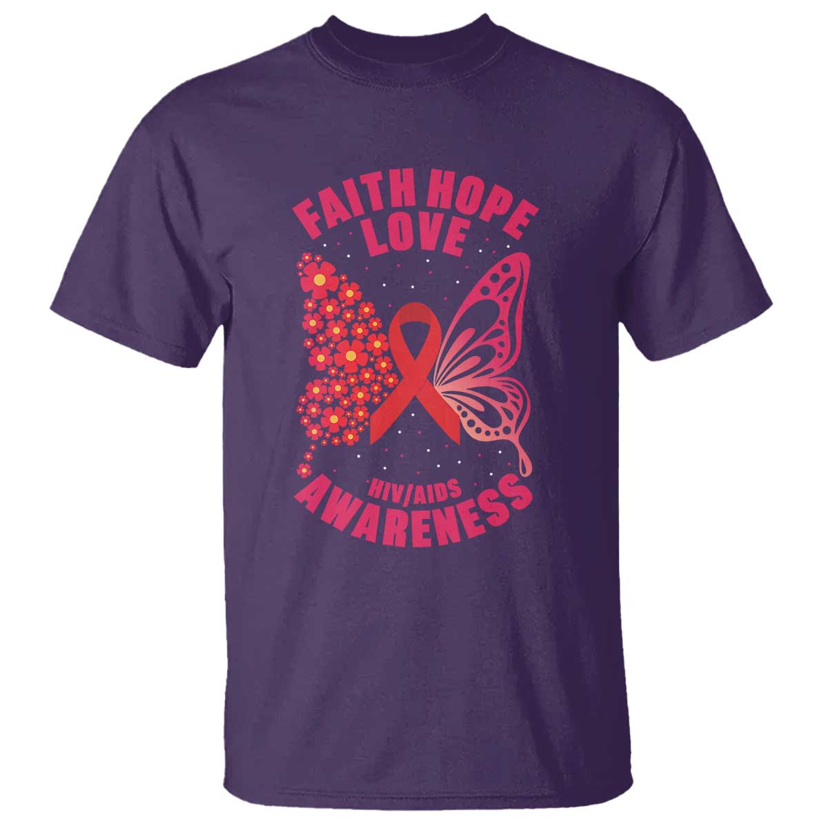 Faith Hope Love HIV Butterfly T Shirt Awareness Month Gift TS12 Purple Print Your Wear
