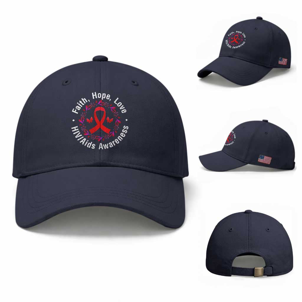 HIV Awareness Empowerment Gift Baseball Cap Faith Hope Love TS12 Baseball Cap Universal Fit Navy Print Your Wear