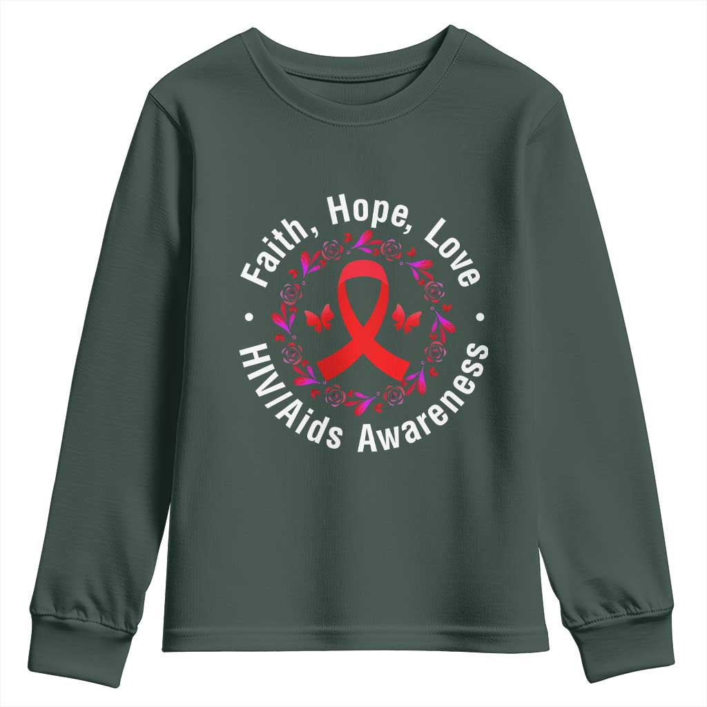HIV Awareness Empowerment Gift Youth Sweatshirt Faith Hope Love TS12 Dark Forest Green Print Your Wear