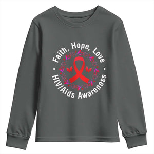 HIV Awareness Empowerment Gift Youth Sweatshirt Faith Hope Love TS12 Dark Heather Print Your Wear