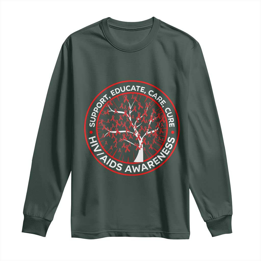 HIV AIDS Awareness Empowerment Gift Long Sleeve Shirt Support Educate Care Cure TS12 Dark Forest Green Print Your Wear