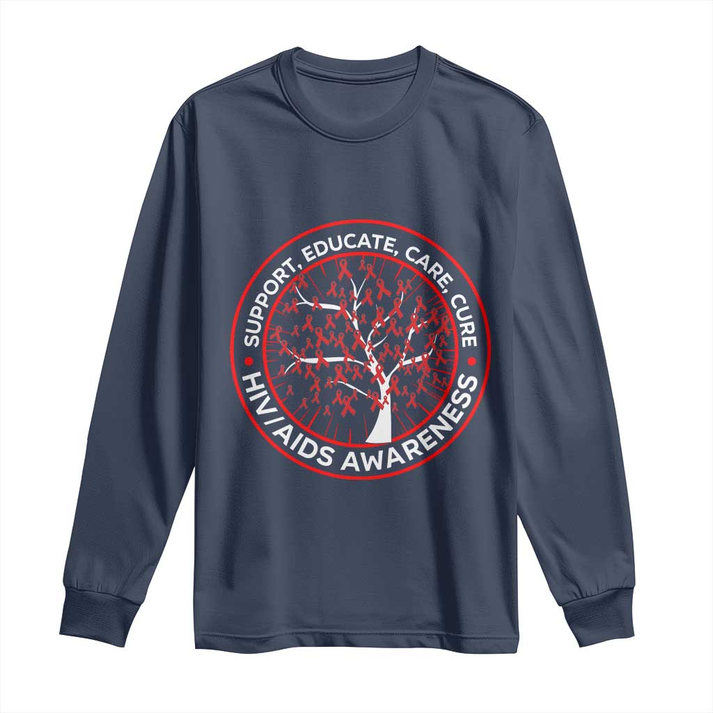 HIV AIDS Awareness Empowerment Gift Long Sleeve Shirt Support Educate Care Cure TS12 Navy Print Your Wear
