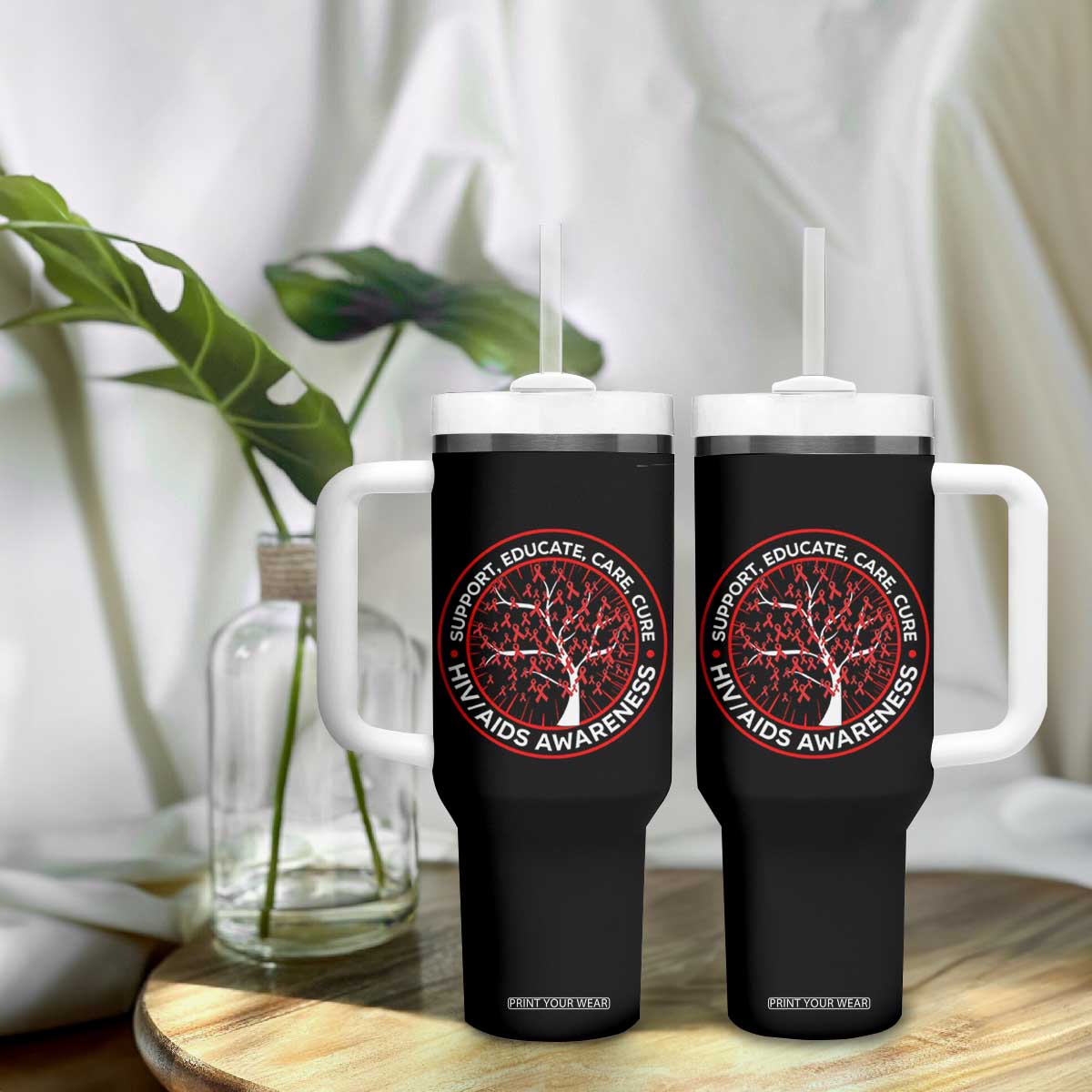HIV AIDS Awareness Empowerment Gift Tumbler With Handle Support Educate Care Cure TS12 Print Your Wear