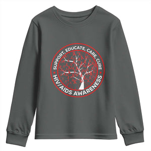 HIV AIDS Awareness Empowerment Gift Youth Sweatshirt Support Educate Care Cure TS12 Dark Heather Print Your Wear